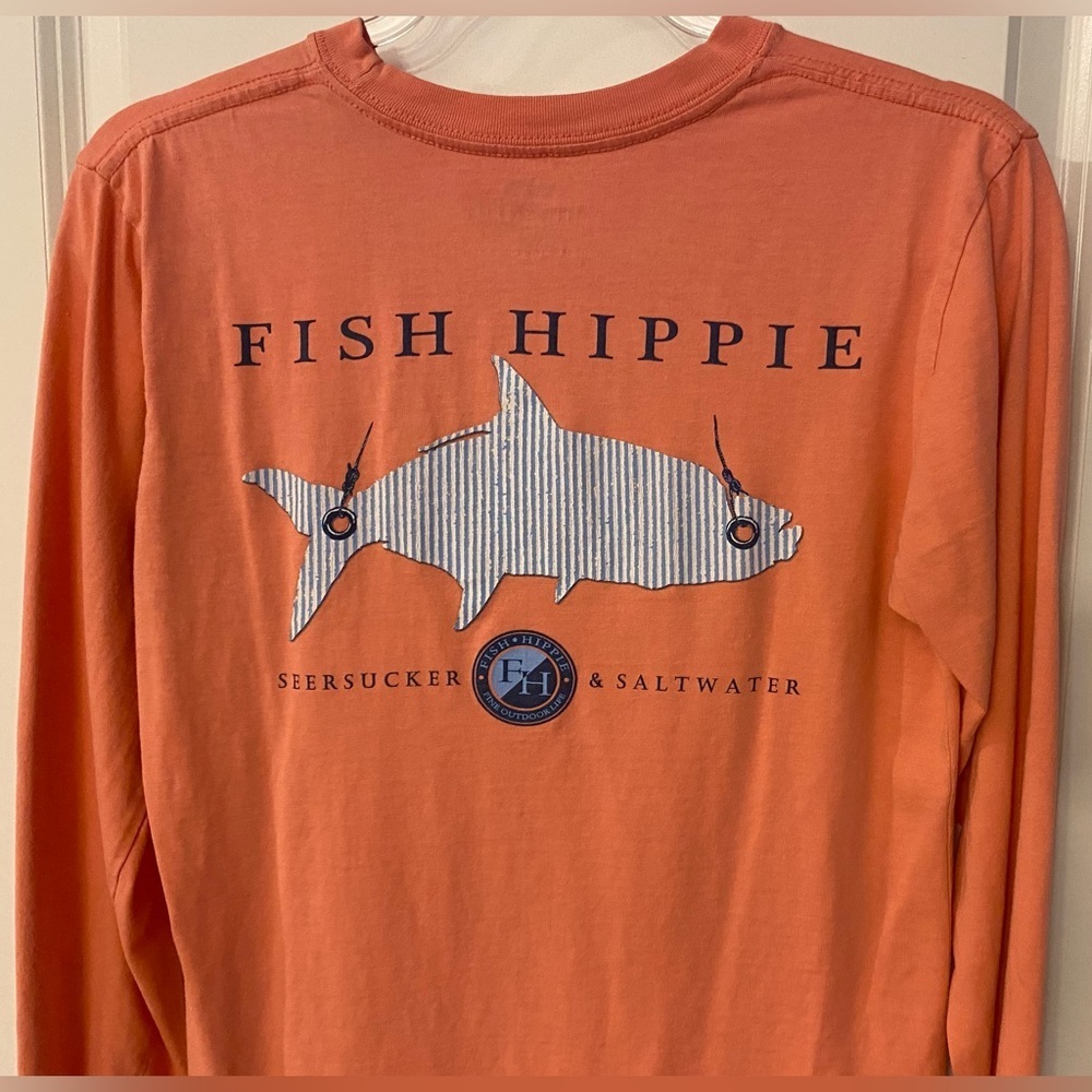 Fish Hippie Long Sleeve T-shirt Sz XS Salmon Logo 100% Cotton - Picture 4 of 7
